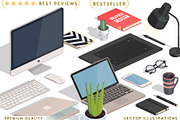 Workspace VECTOR isometric icons, a Finance Illustration by Natalka Dmitrova art (Thumbnail 1 of 16)