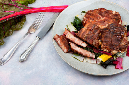Tasty meat steak with green salad., a Food & Drink Photo by MLunov MLunov