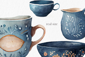 Blue Pottery Collection Watercolor