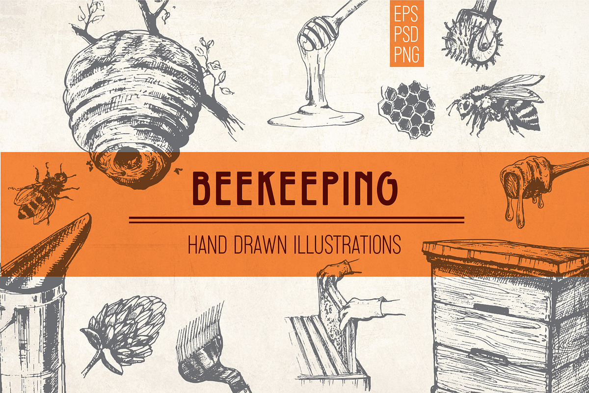 Beekeeping. Hand drawn ink set, a Food Illustration by Alena Kaz (Photo 1 of 4)