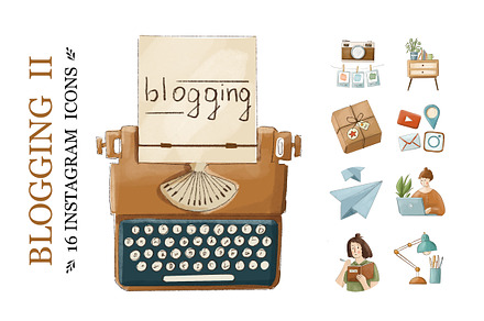 "BLOGGING 2" - 16 Instagram icons