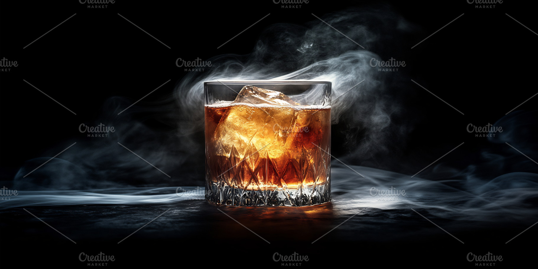 Whiskey glass with ice on dark table, a Photo by Beautiful things
