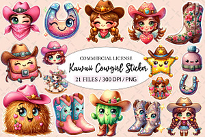 Kawaii Cowgirl Sticker Clipart, an Illustration by Designworld