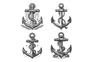Nautical Anchors with Rope engraving, an Object Illustration by AlexArt