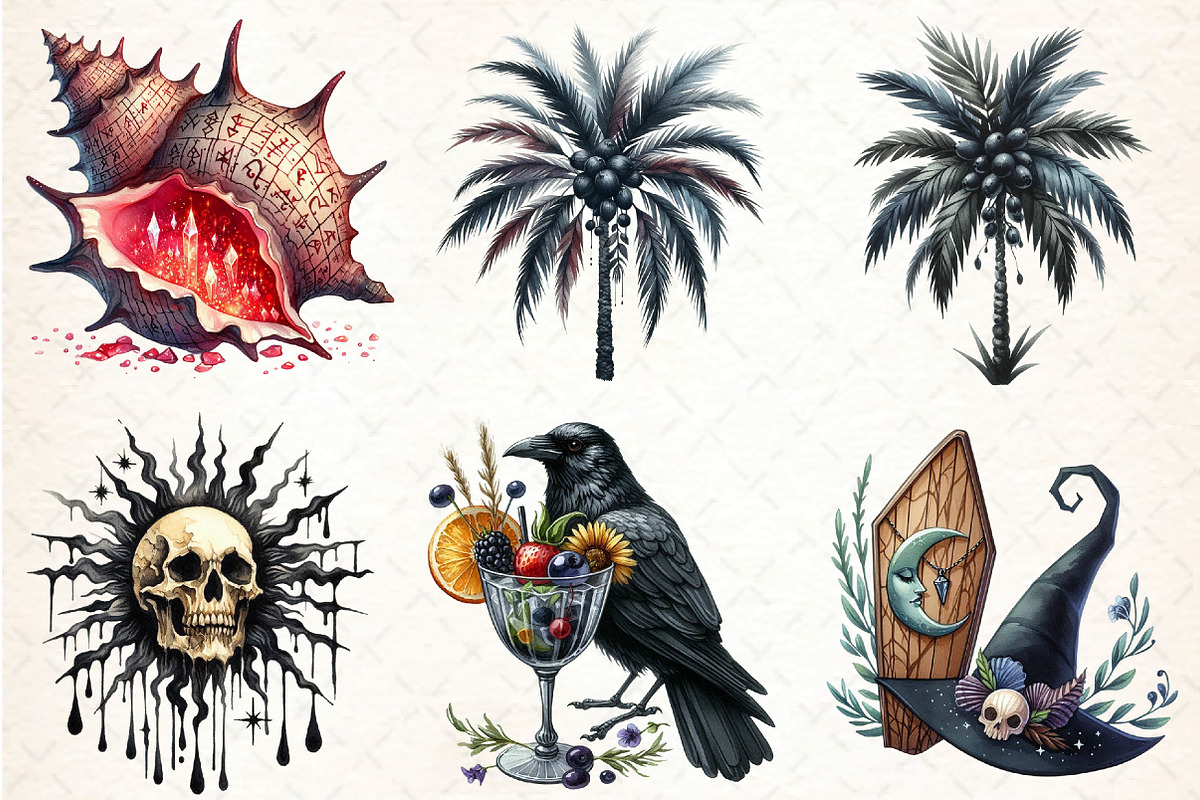 Gothic Summer Sublimation Clipart, an Illustration by DreamCafeArt (Photo 4 of 4)