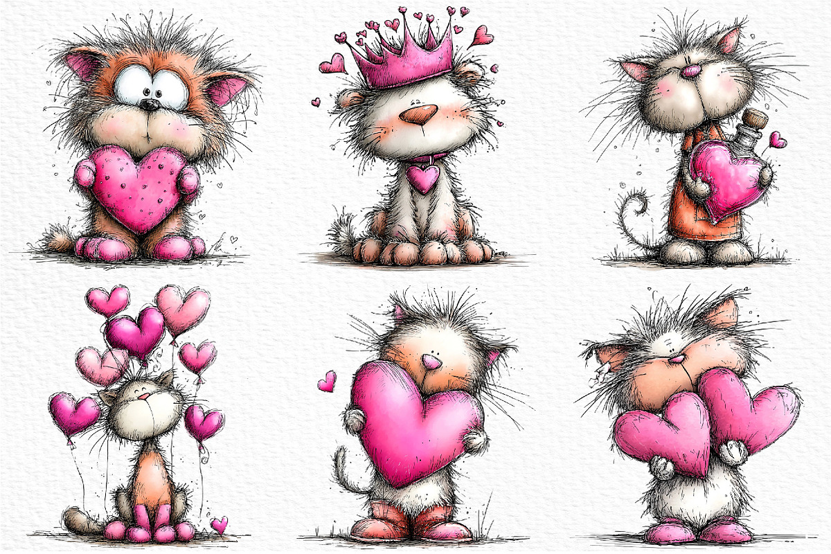 Whimsical Cats Valentine's Day PNG, an Illustration by Craft Nest (Photo 2 of 11)