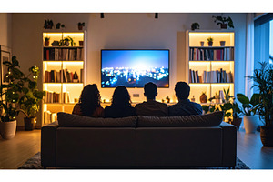 A cozy evening setting with friends, a Technology Photo by Igor Tichonow
