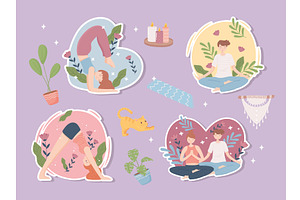 people yoga stickers, a Person Illustration by studiogstock