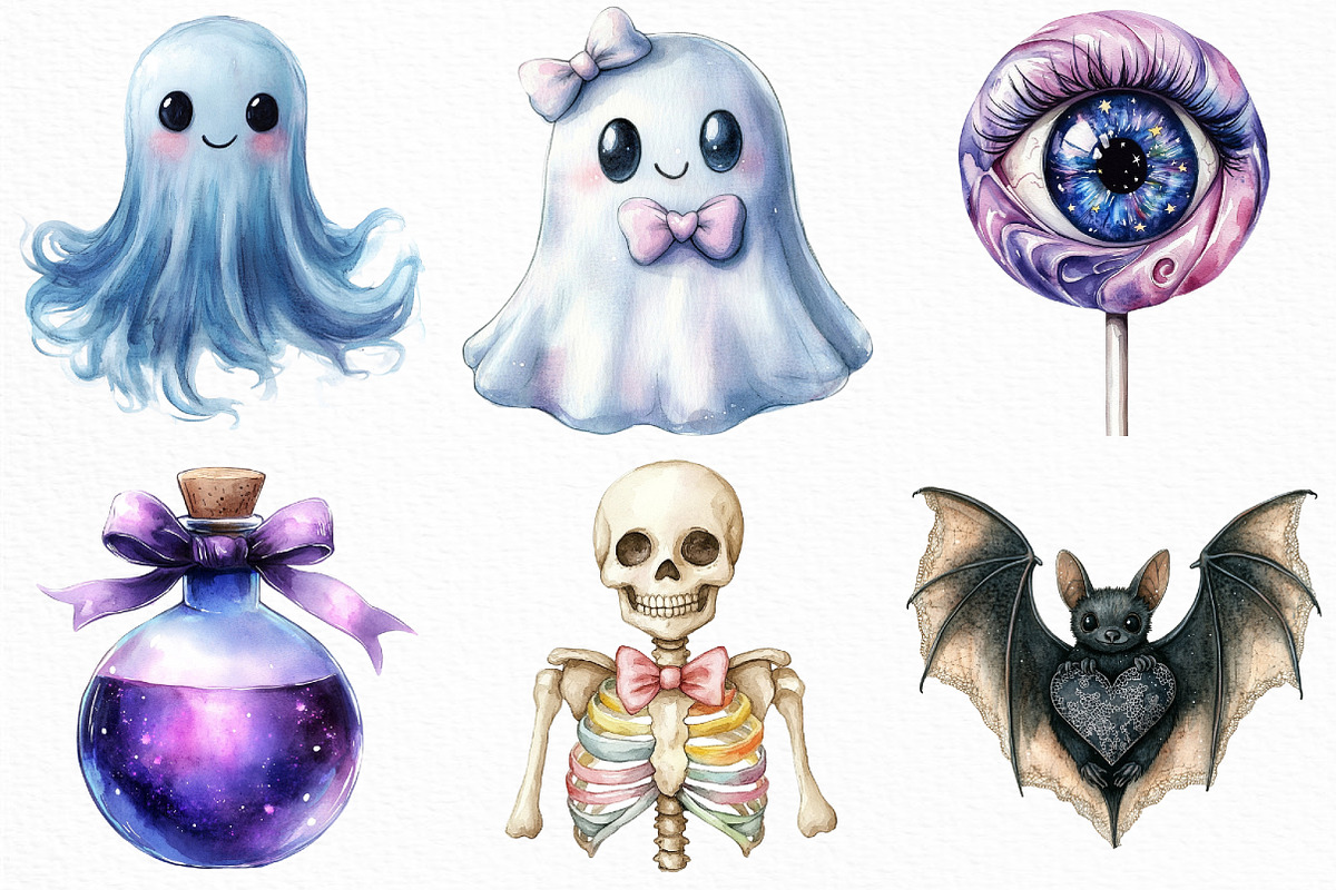 Watercolor Pastel Spooky Halloween, an Illustration by Craft Nest (Photo 2 of 6)