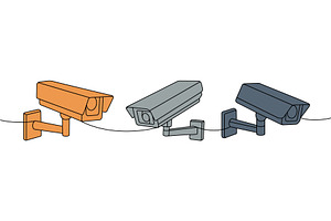 CCTV video cameras one line colored, an Object Illustration by GraphiShop