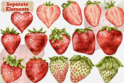 Strawberry Watercolor Tea Party., a Food Illustration by Happy Sloth Graphics (Thumbnail 3 of 13)