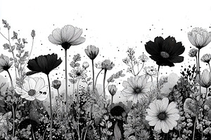 Monochrome floral meadow botanical a, a Photo by Pixeness Studio