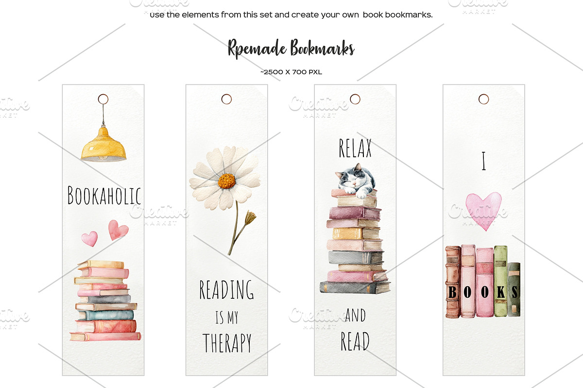 Watercolor book lover clipart, an Education Illustration by Art and Funny (Photo 6 of 12)