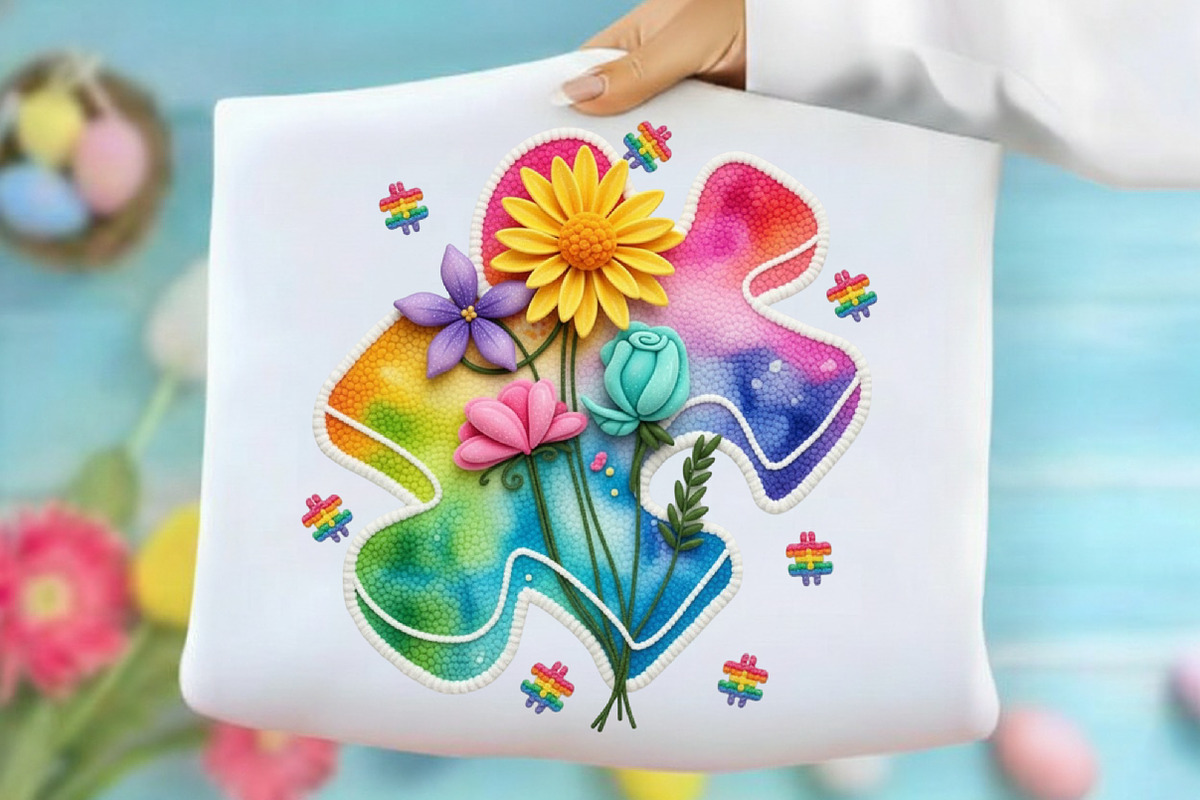 Faux Yarn Autism Puzzle Floral Shirt, an Illustration by designcity5 (Photo 2 of 9)
