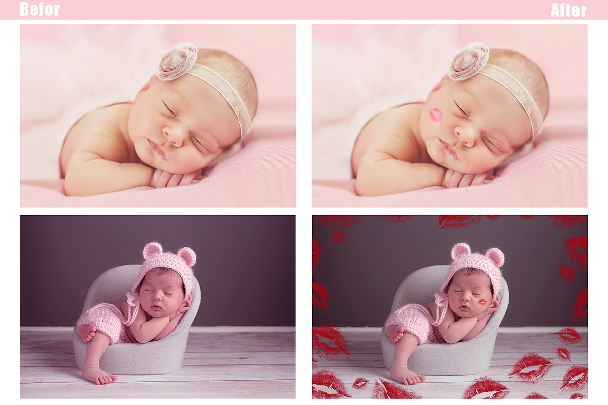 20 Kisses kiss lips photo overlays, a Layer Style Add-On by OverlayBox (Photo 3 of 5)