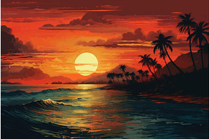 Retro Sunset. Generate Ai