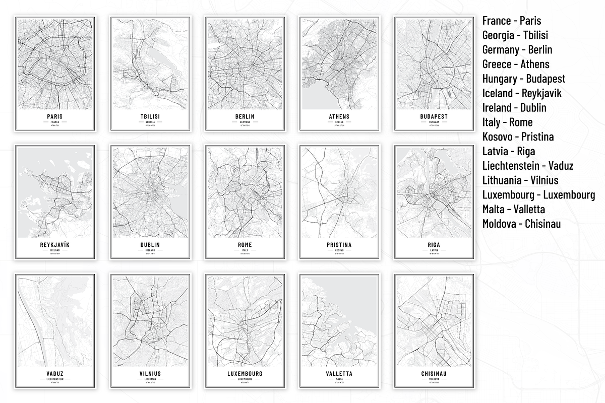 Europe Capitals - City Street Maps, an Illustration by AdrianDragne (Photo 6 of 10)