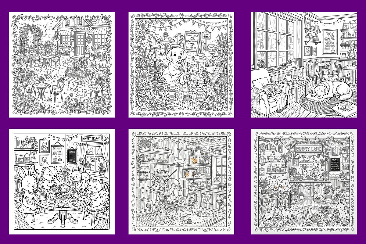 Cute Pet Cafe Coloring Pages, an Animal Illustration by BerryPieArt (Photo 3 of 3)