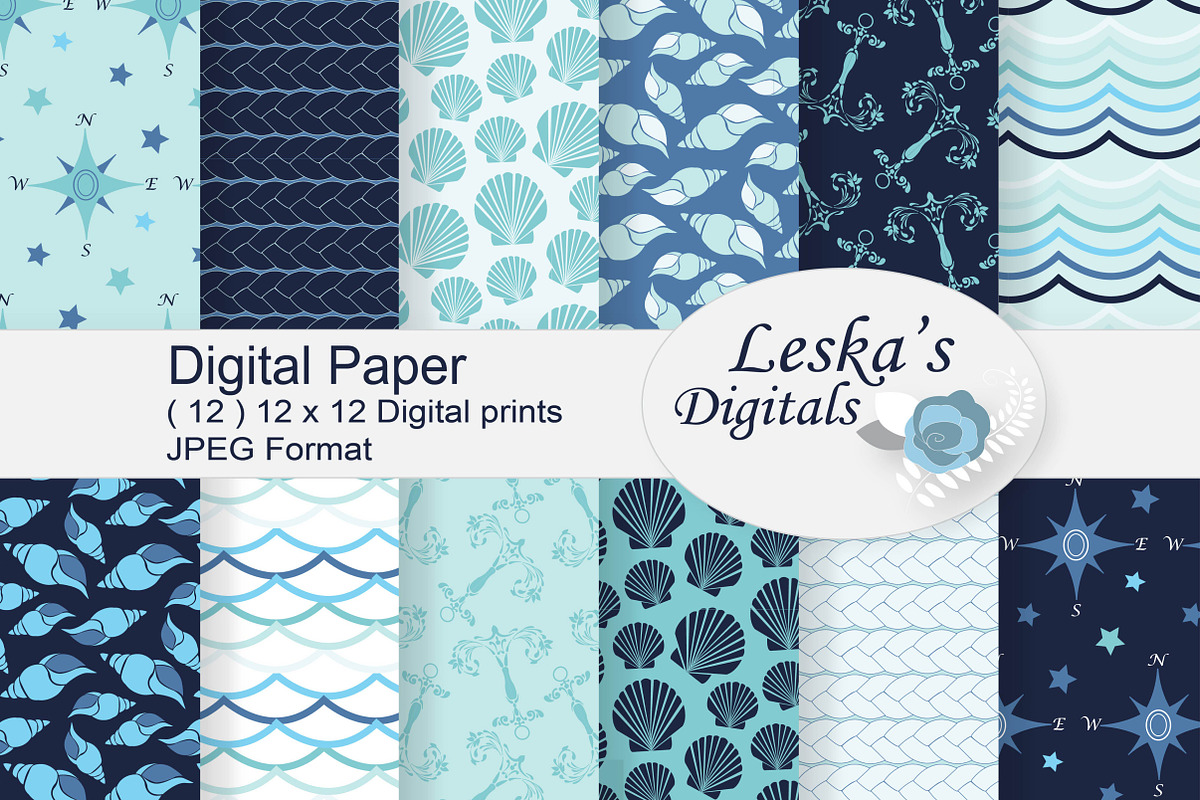 Nautical Sea Digital Papers, a Pattern Graphic by Leska's Digitals (Photo 1 of 4)