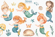 Mermaids watercolor collection, an Animal Illustration by Marina Ermakova (Thumbnail 2 of 16)