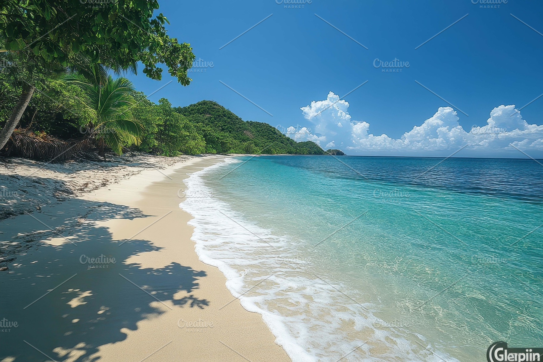 Beautiful serene beach with clear tu, a Photo by Tanuart