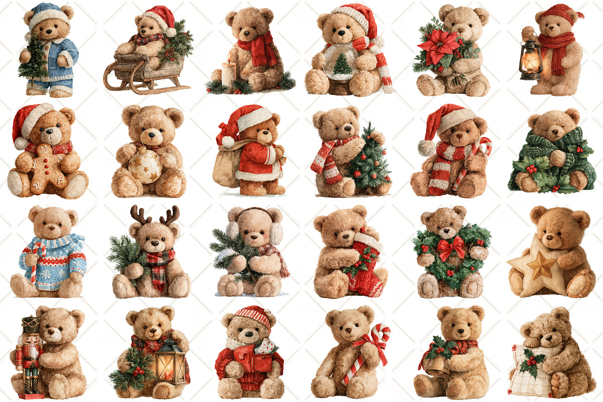 Watercolor Christmas Teddy Bear, a Seasonal Illustration by Black Bird Studio (Photo 2 of 7)