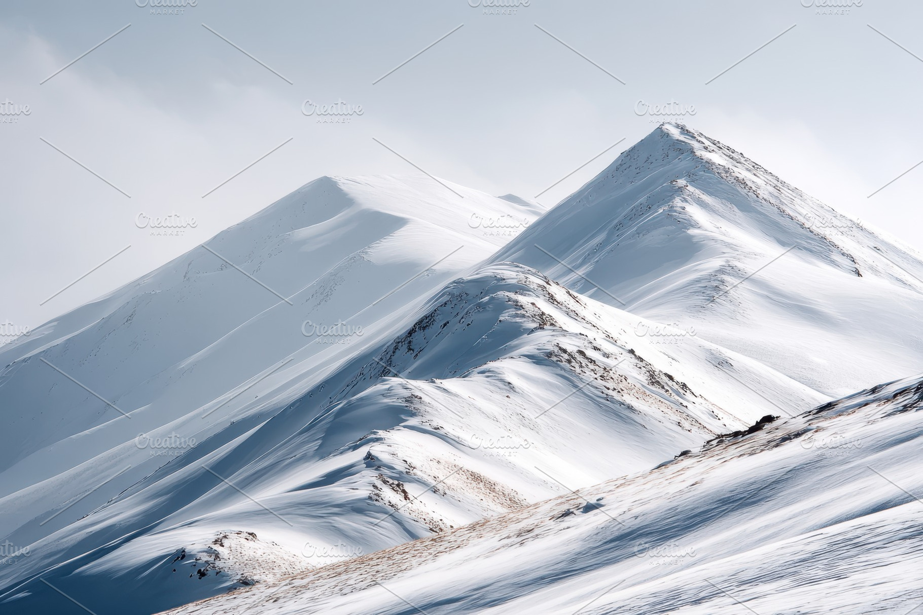 Majestic snow-covered mountains under a blue sky, a Nature Photo by AlyaAnd