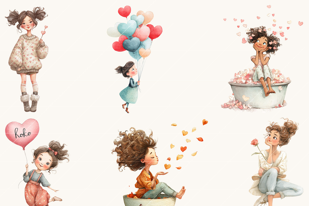 Whimsical Girl Valentine Clipart, a Person Illustration by Design Scotch (Photo 3 of 8)