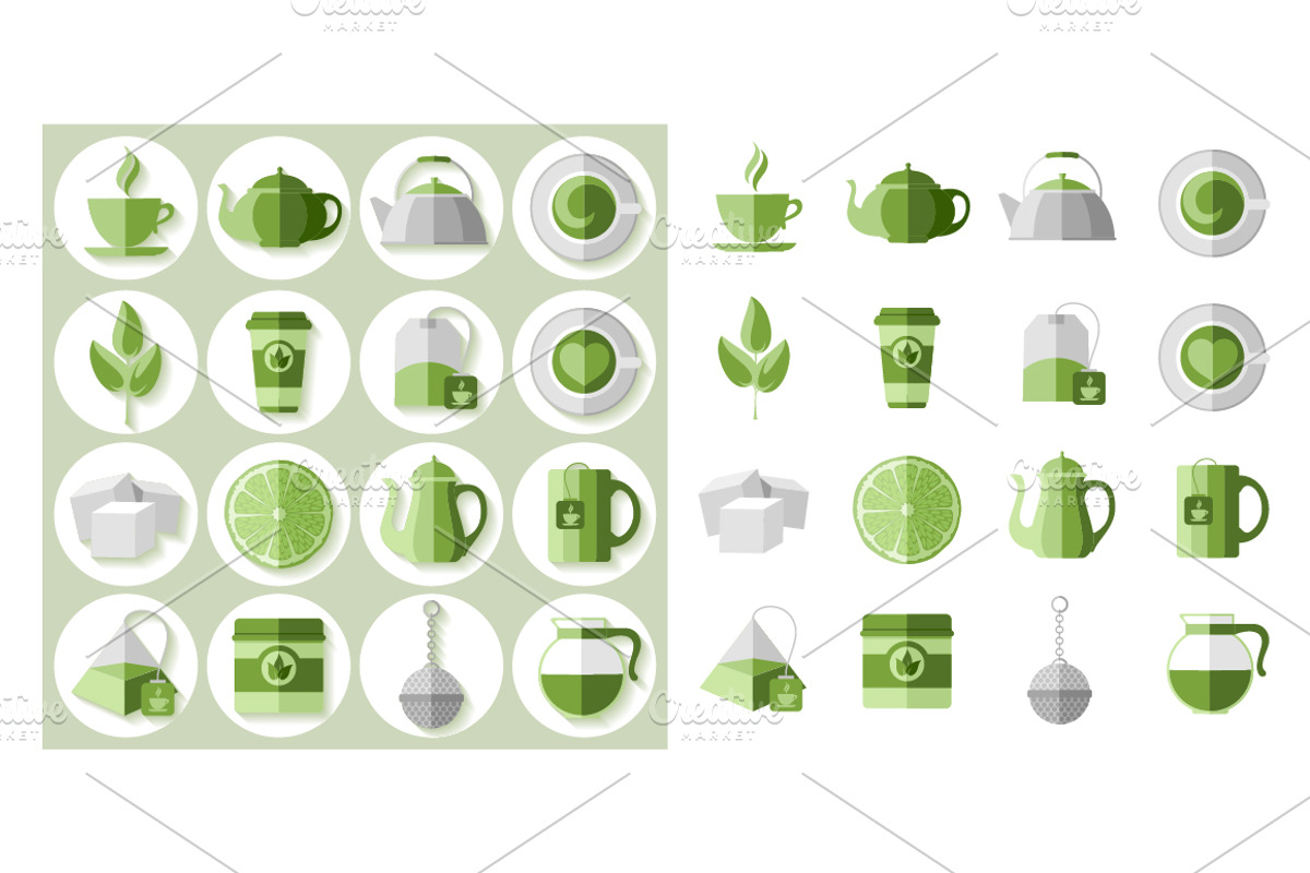 Tea icons in flat style, an Icon by Vector beauty (Photo 2 of 4)
