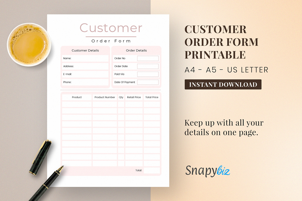 Customer Order Form Printable, a Templates & Theme by Snapybiz (Photo 1 of 3)