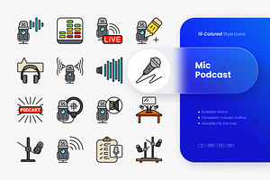 Mic Podcast Colored Icons, an Outline Icon by cidcud_graphic