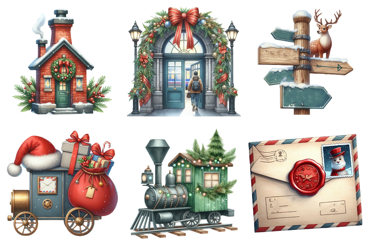 Christmas Train Station Clipart, an Illustration by Daily.Designs (Photo 3 of 5)