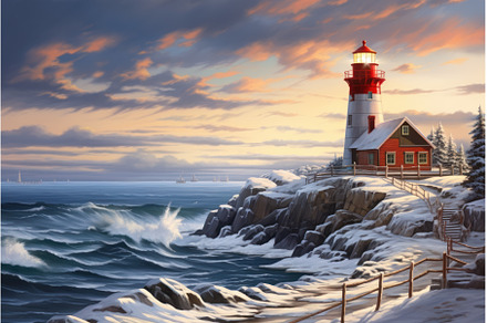 Serene Lighthouse winter. Generate, a Nature Photo by Ylivdesign