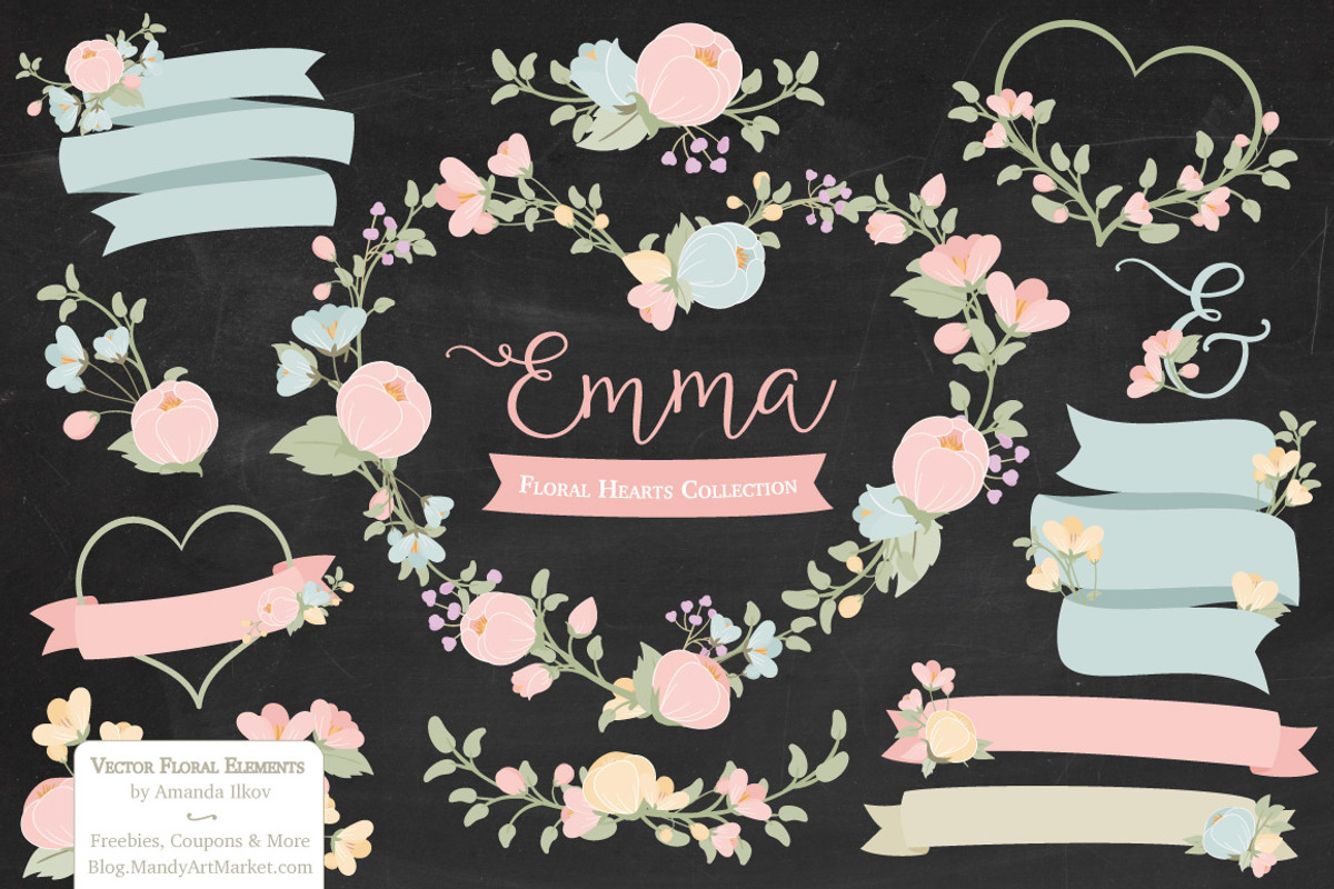 Pastel Floral Heart Wreath Vectors, an Illustration by Amanda Ilkov (Photo 2 of 5)