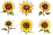 Watercolor Sunflower Bloom Clipart, a Seasonal Illustration by DreamArtGraphic (Thumbnail 2 of 4)