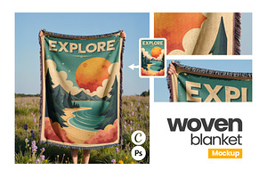 Woven Blanket Mockup Held-Up
