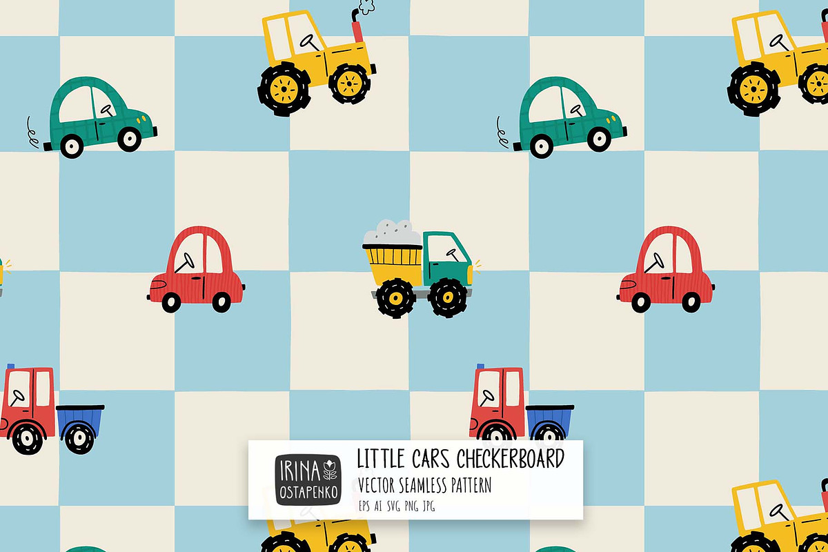 Little Cars Checkerboard Pattern, a Pattern Graphic by Irina Ostapenko (Photo 1 of 5)