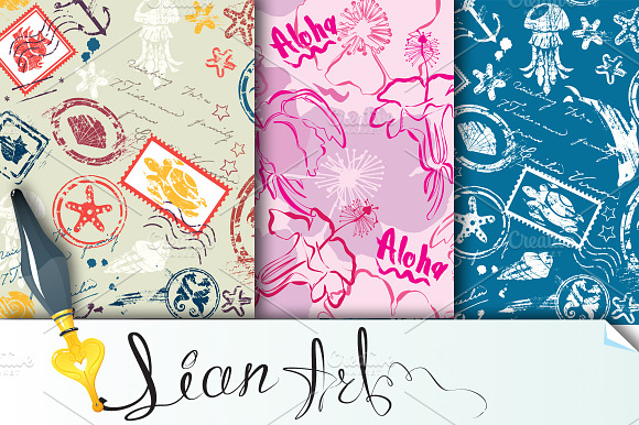 Seamless patterns with tropical elem preview 5