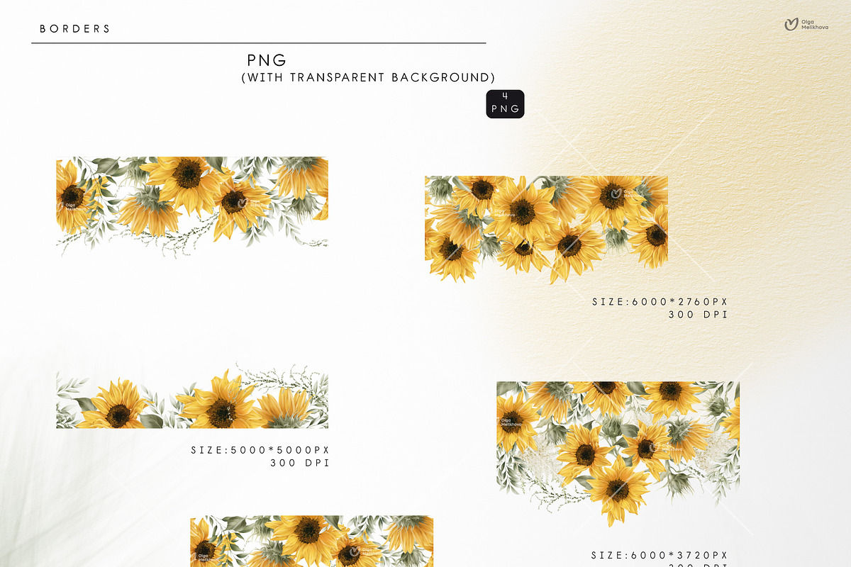 Sunny sunflowers, watercolor flowers, a Texture Illustration by ollalya (Photo 6 of 16)