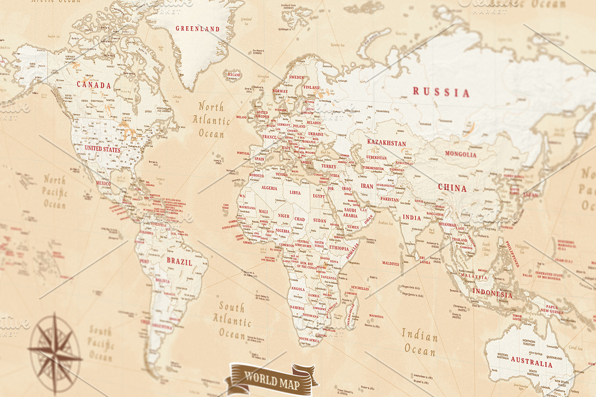 World Map Vector - Vintage Style, an Education Illustration by AdrianDragne (Photo 3 of 4)