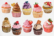 Watercolor Clipart Cupcakes, an Illustration by Marge Art (Thumbnail 2 of 2)