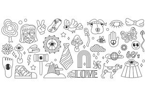 Groovy line psychedelic stickers, an Object Illustration by Lemberg Vector