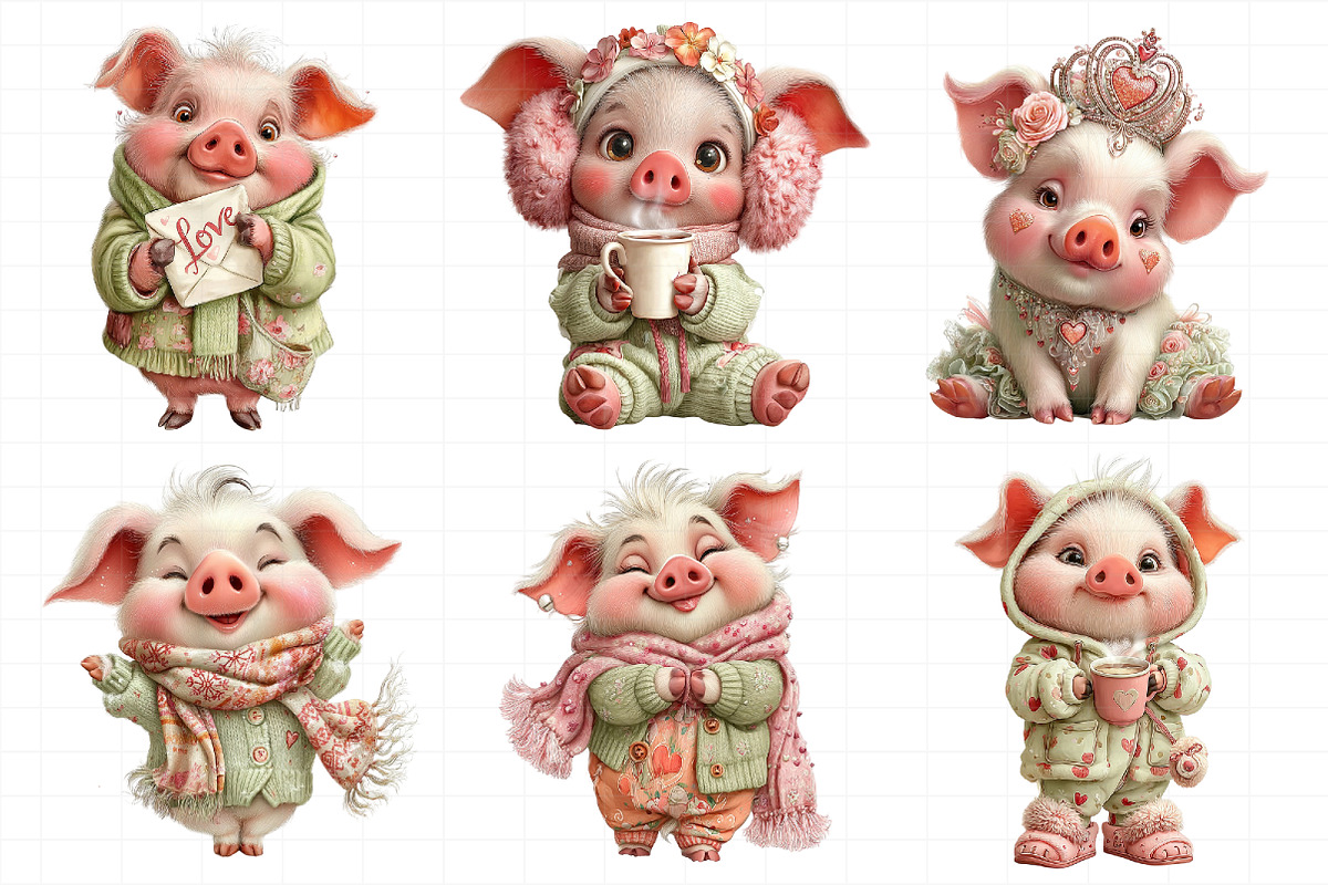 Watercolor Valentine Pig Clipart, an Illustration by Daily.Designs (Photo 4 of 6)