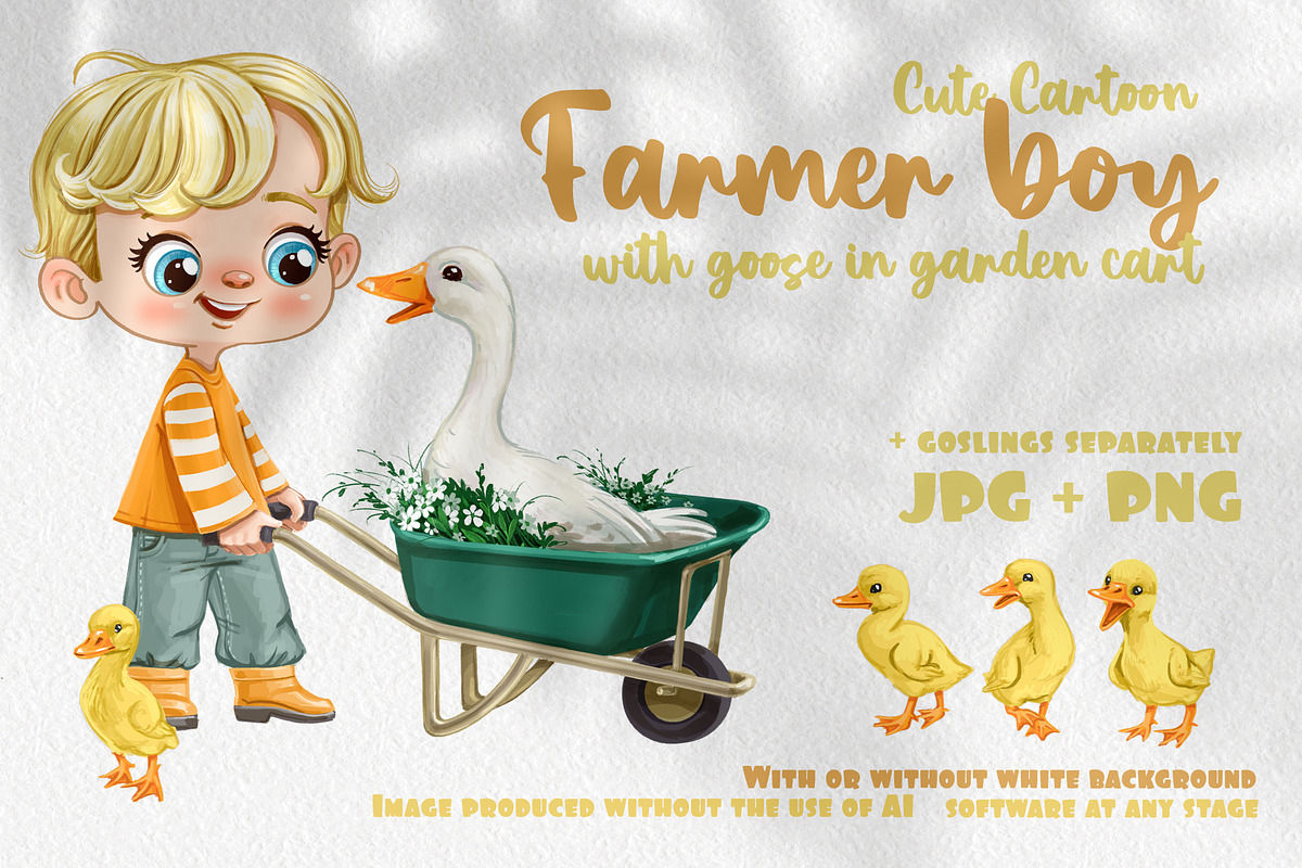 Boy with goose in garden cart, a Person Illustration by Azuzlikus (Photo 1 of 3)