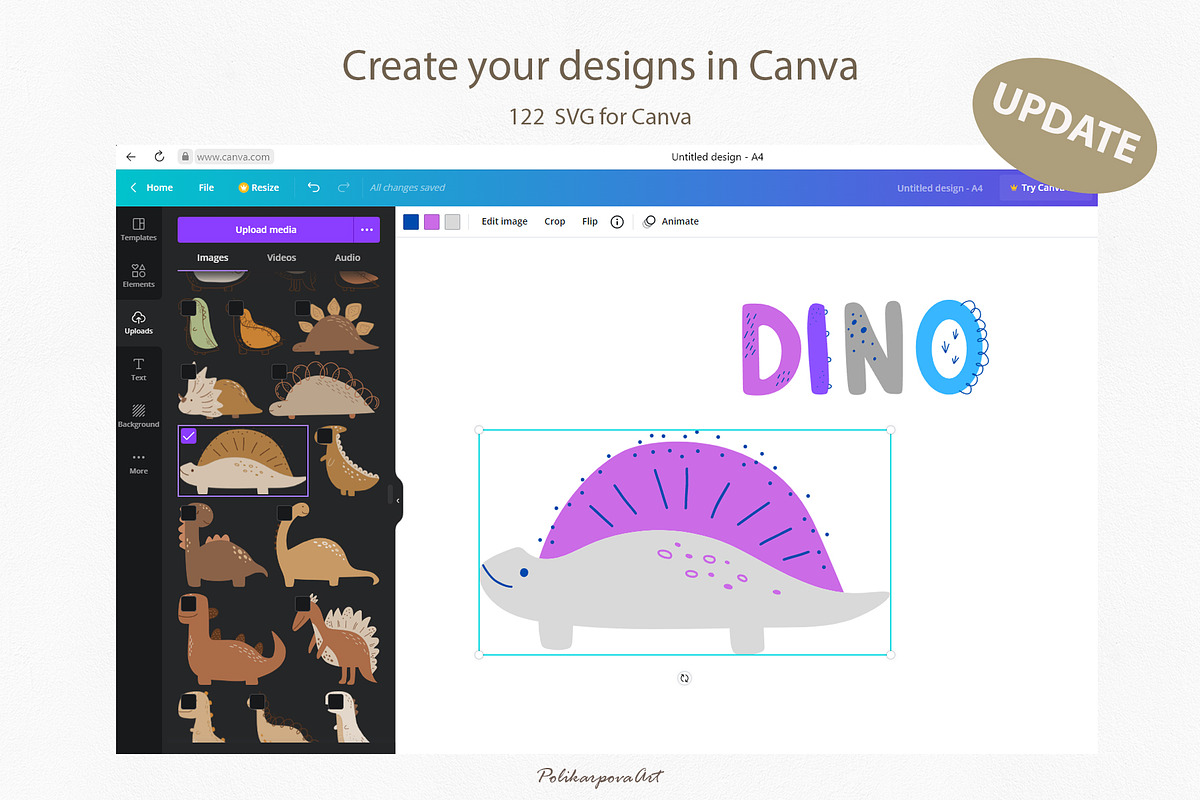 Dinosaur clipart and pattern kids, an Animal Illustration by polikarpovaart (Photo 2 of 12)