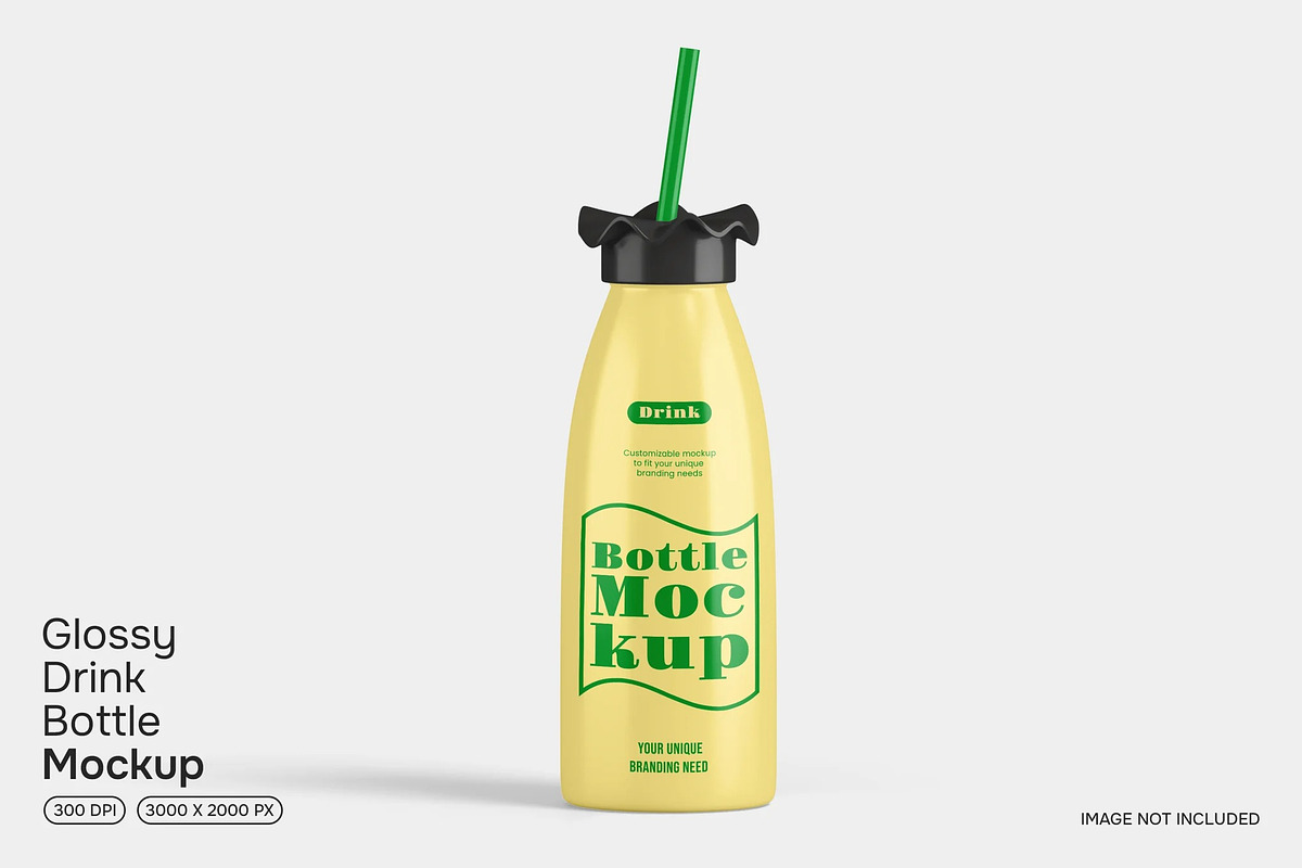 Glossy Drink Bottle Mockup, a Packaging Mockup by renderstockmarket