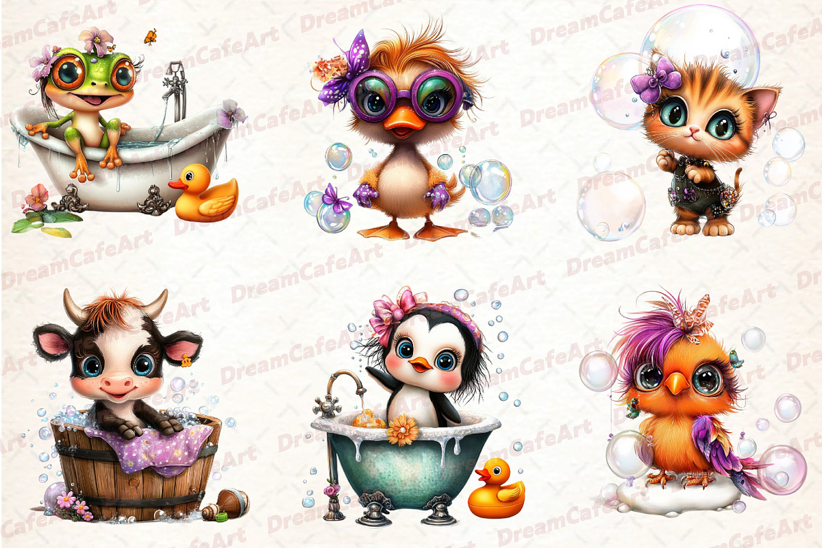 Funny Bath Animal Clipart, an Illustration by DreamCafeArt (Photo 4 of 6)
