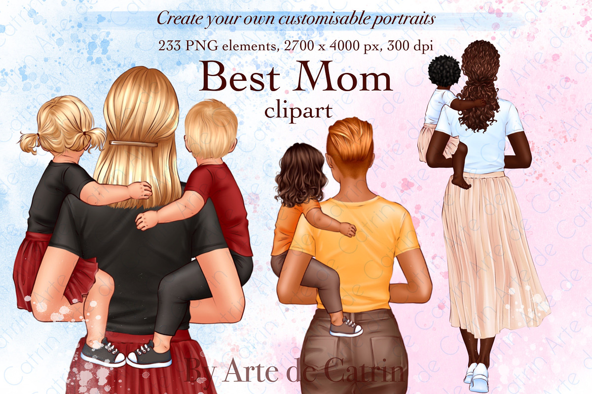 Best Mom Clipart, Mom with babies in her arms
