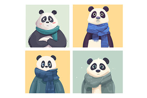 Panda in scarf. Cartoon cute pandas, an Animal Illustration by Stock-Smart-Start