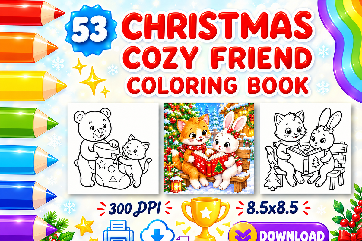 Christmas Cozy Friend Coloring, a Seasonal Illustration by Design Zone (Photo 1 of 5)
